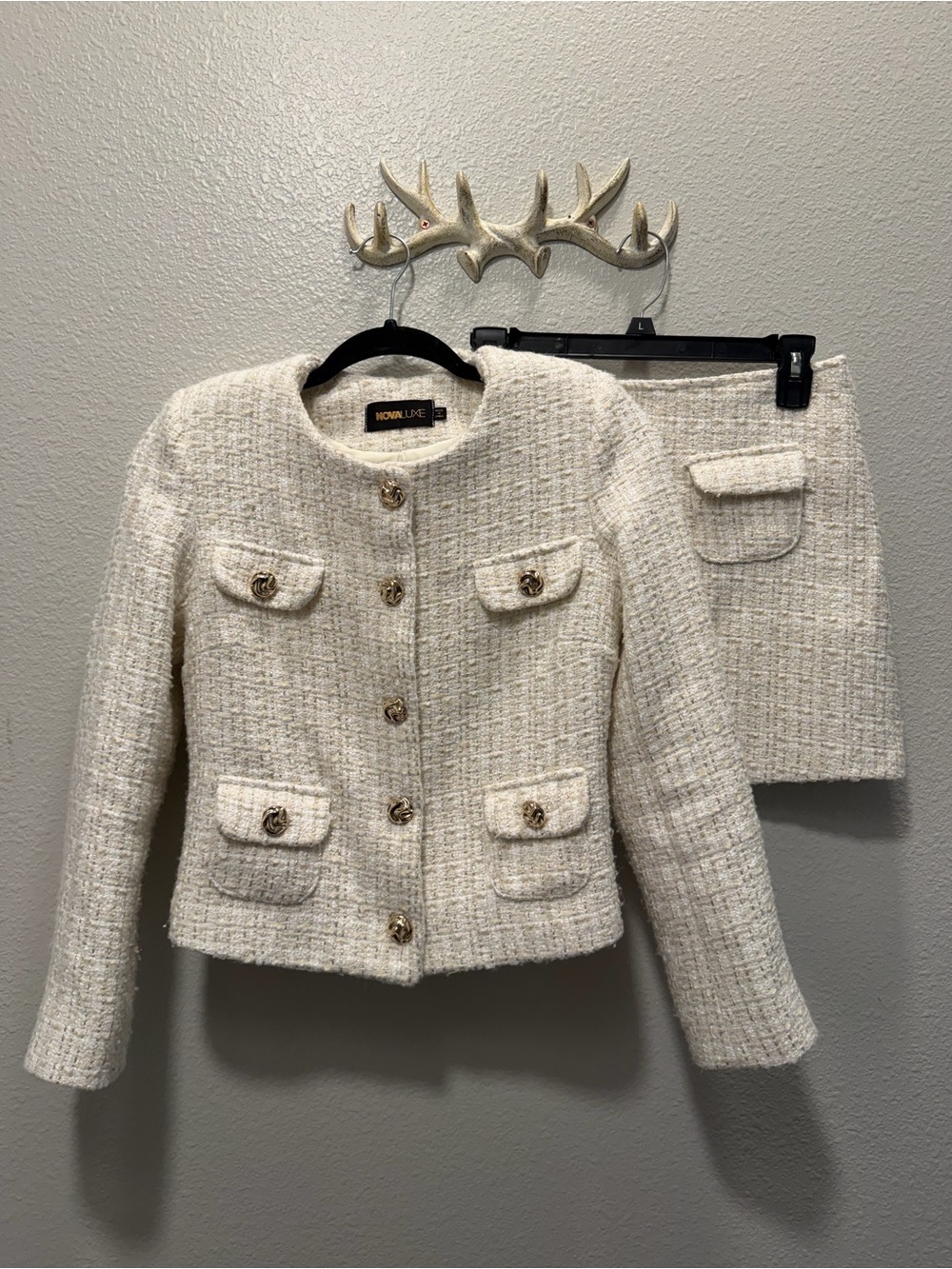 Cream Tweed Jacket & Skirt Set
